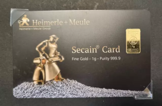 Goldbarren 1 Gramm 999.9  Gold  Heimerle und Meule Secain Card!