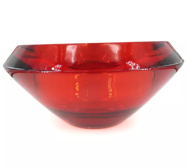 Vintage large heavy RUBY RED and CLEAR SOMMERSO ART GLASS CONSOLE BOWL 8"