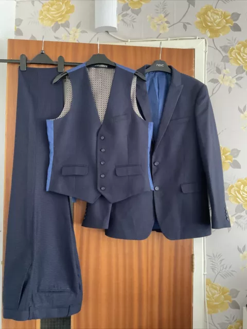 165  Slim Fit Blue/black Dogtooth 3 Piece Suit Chest 38R,W 32, L 30,W/C 38S