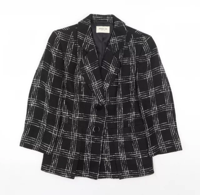 Precis Petite Womens Black Plaid Jacket Blazer Size 6 Button