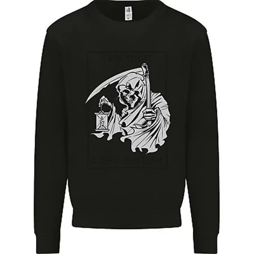 Wasted Life Grim Reaper Gothic Biker Skull Mens Sweatshirt Jumper