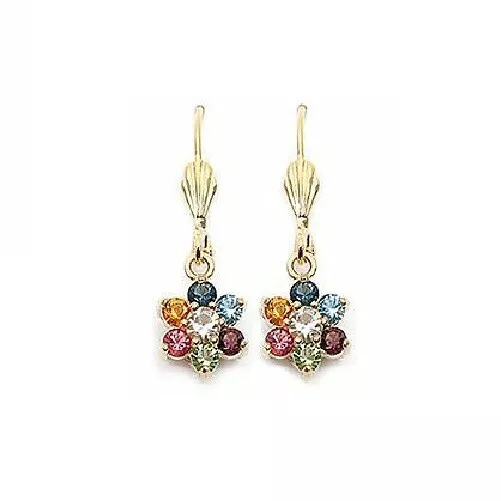 Boucles d'oreilles Dormeuse Fleur Multicolor Cz 30 mm Plaqué Or 18K Dolly-Bijoux