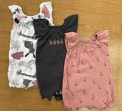 Next 3 Pack baby girl summer rompers pink/white/grey 3-6 months