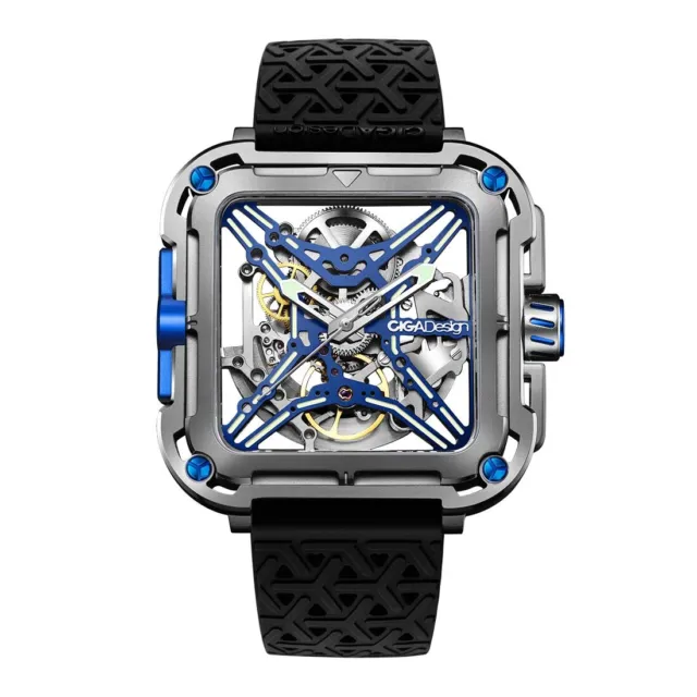 CIGA Design X Automatico Scheletrato Titanio Quadrato Nero Blu Orologio Uomo