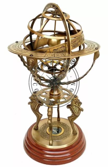 18" Engraved Armillary Nautical Brass Sphere Antique Finish Astrolabe Compass 2