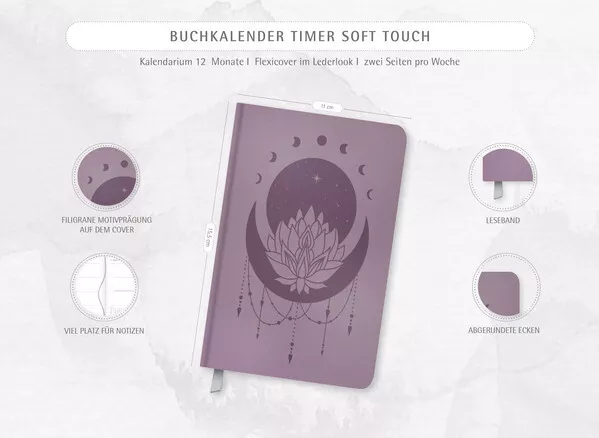 Korsch Timer Soft Touch lavendel Terminkalender A6 2024 1 Woche auf 2 Seiten 2