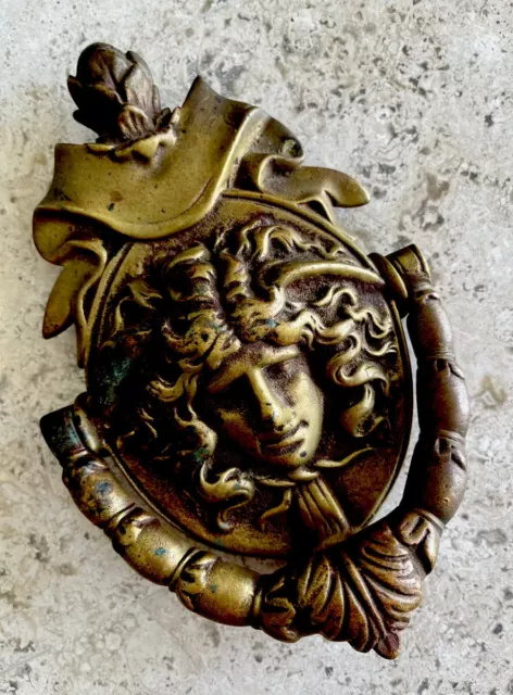 Large Antique 1895 Victorian Face Of Medusa Architectural Salvage Doorknocker