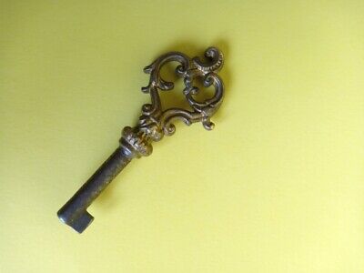 Antique Victorian French Skeleton Bronze Brass Etched Key Lock Furniture Art Dec