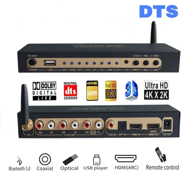 RH-688X 5.1CH Audio Decoder BT 5.0 Digital Audio System HDMI Coaxial Sound Card