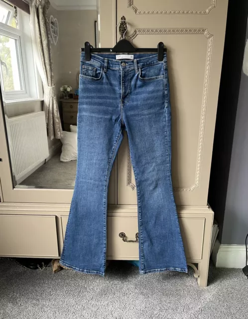 Next Ladies Flare High Rise Blue Stretch Jeans - Size 10R