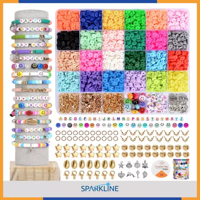 4800Pcs Clay Beads for Jewelry Making Bracelet Kit,Flat round Polymer He