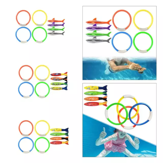 8Pcs Fish Ring Toys, Pool Dive Rings, Underwater Rings, Swimming Pool Toys for