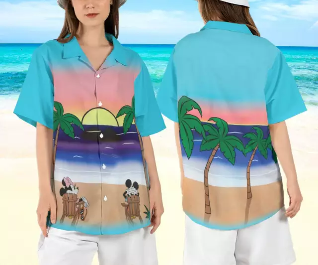 Mickey Minnie Sunset Beach Aloha Palm Tree Summer Vacation 3D HAWAII SHIRT