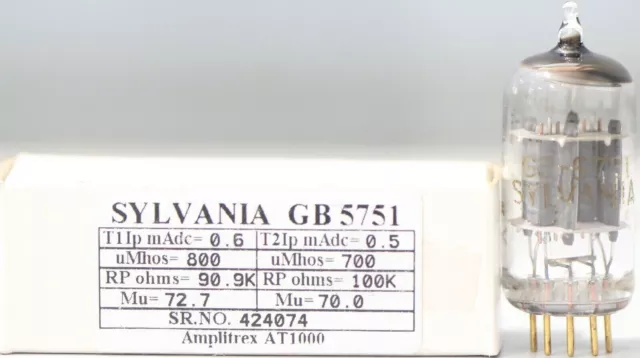 5751-GB Sylvania NOS Gold Pin Hergestellt in den USA Amplitrex AT1000...