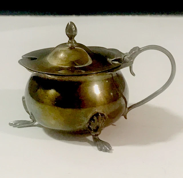 Vintage Sterling Silver Mustard Condiment Pot with Cobalt Blue Glass Liner
