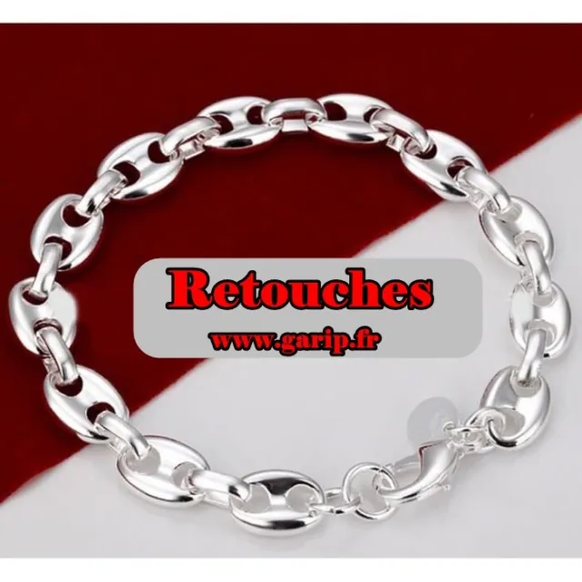 Chaine et Bracelet collier maille grain de café plaqué argent  50 cm 18 cm 8 mm 3