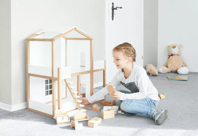 Grande Maison de Poupée Pour Enfants Ida Blanche En Bois  Cadeau De Noel