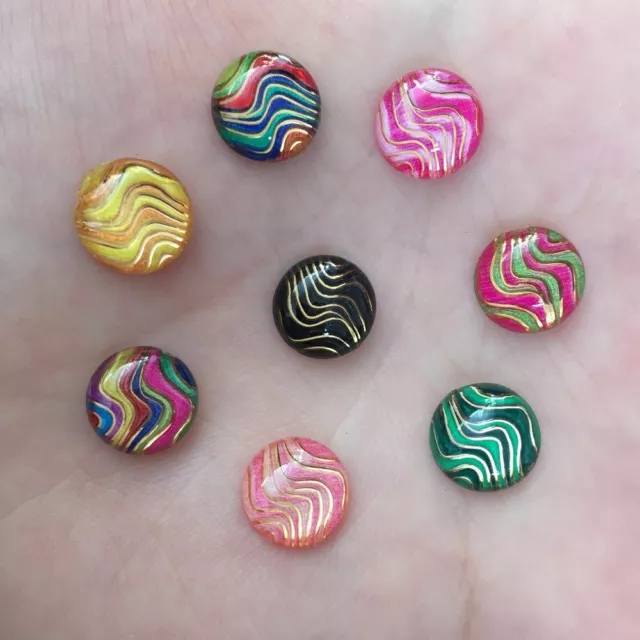 80pcs Resin Wave Pattern Appliques 10mm Round Flatback Rhinestones Sewing Crafts