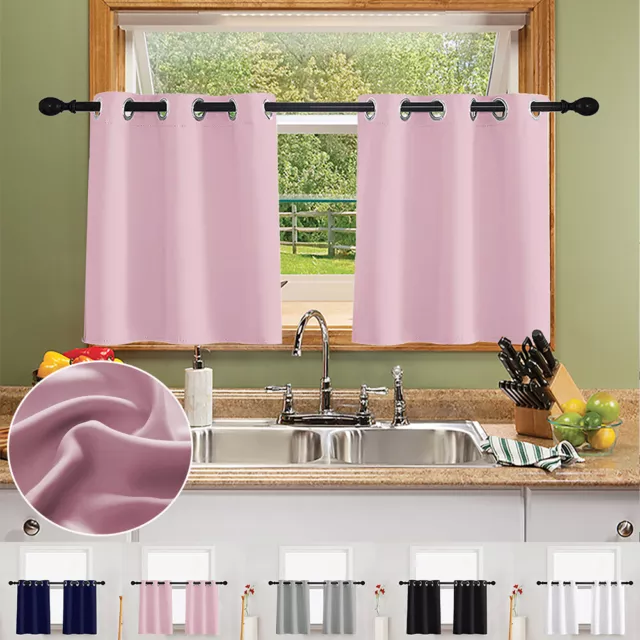 1/2 Panels Blackout Short Curtains for Kitchen Cafe Small Window Drapes Eyelet