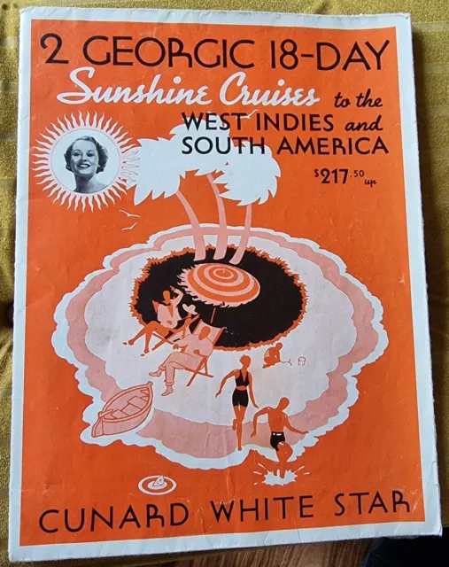 Cunard White Star Line 1938 M.V. Georgic Cruise Brochure/ Deck Plan