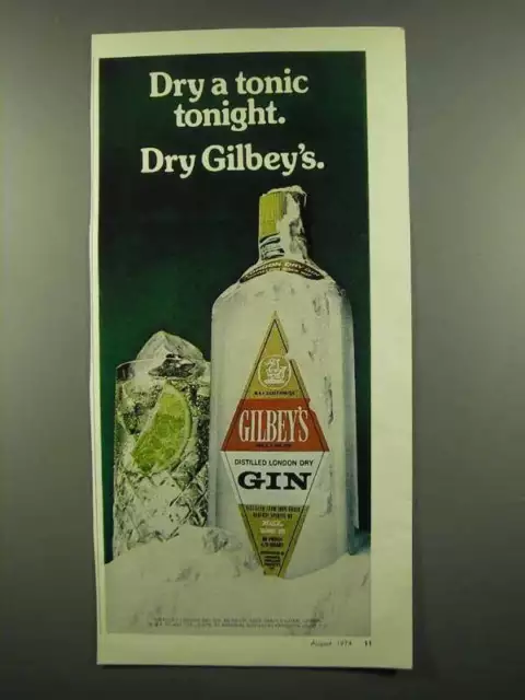 1974 Gilbey's Gin Ad - Dry a Tonic Tonight