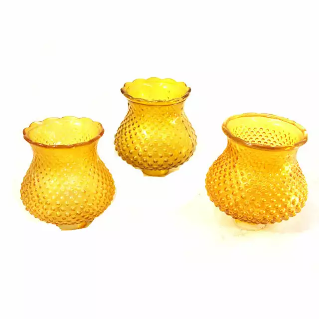 3 Vintage Hobnail Glass Lamp Shades Dotted Amber Colored Glass
