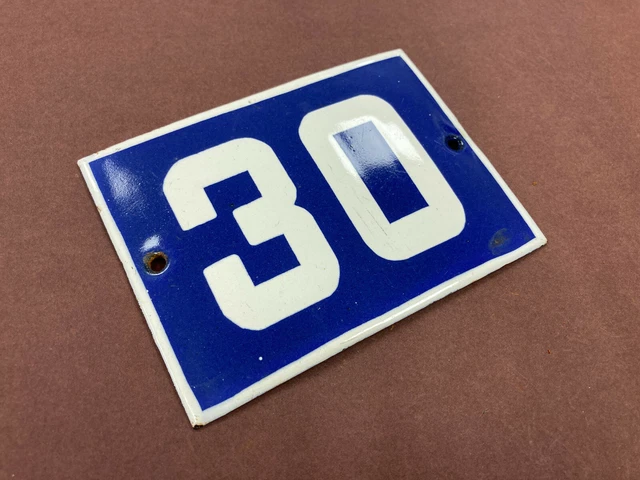 ANTIQUE VINTAGE FRENCH ENAMEL SIGN HOUSE NUMBER 30 DOOR GATE SIGN BLUE 1950's