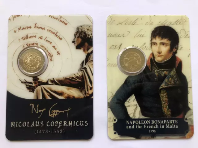 Malta 2023 2 Coincards Napoleone E Copernico 2 Euro Fdc € - Spedizione Inclusa!