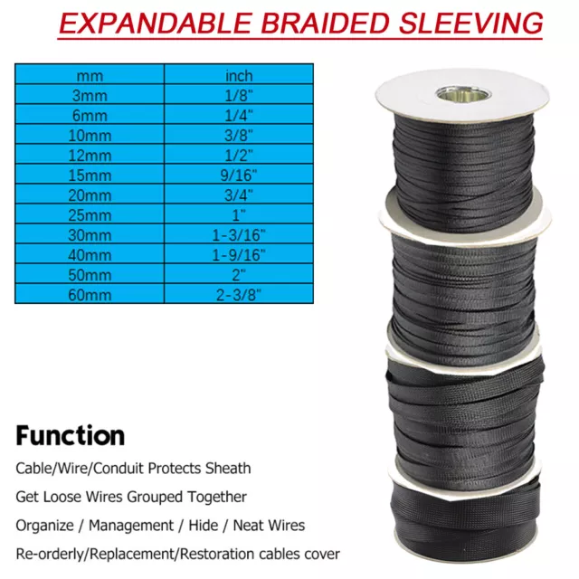 Braided Wire Loom Mesh Automotive Cable Sleeve PET Expandable Braid Sleeving LOT