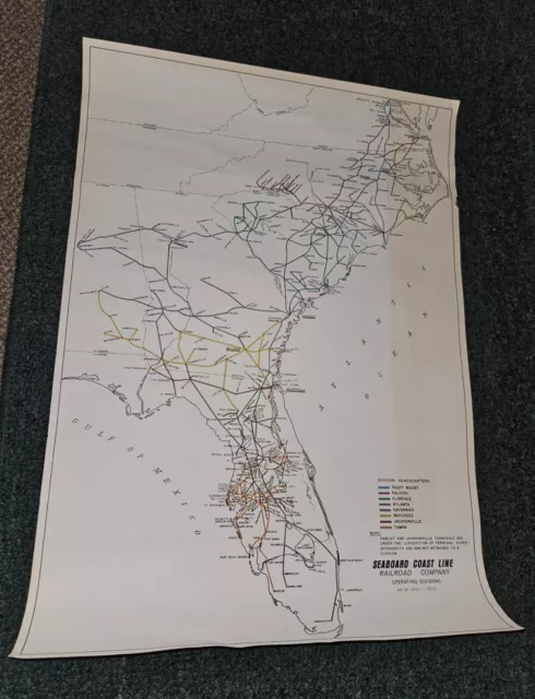 Seaboard Coast line Railroad Company  Wall Map Train 21 x 15 Inches July 1970