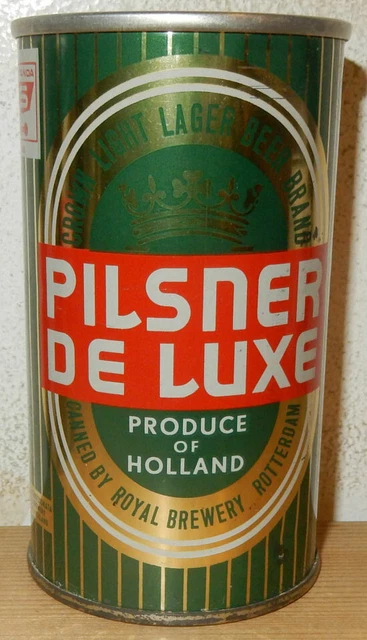 PILSENER DE LUXE Straight Steel Beer can from HOLLAND (34cl) Green