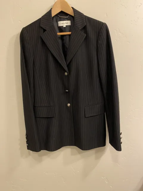 Calvin Klein Women's Size 6 Black Striped 3 Button Blazer Suit Jacket Career