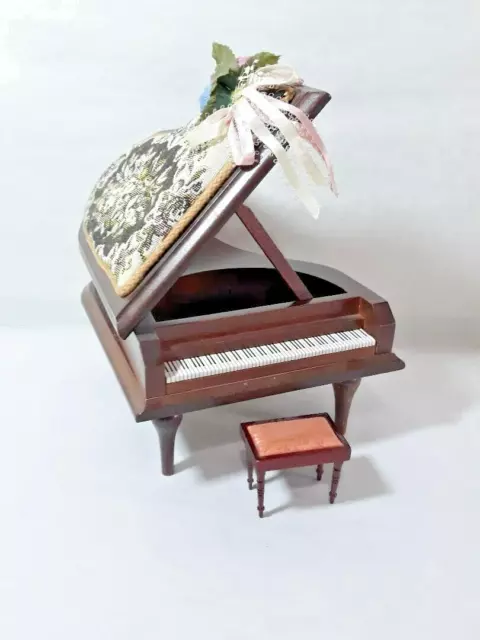 Vintage 1989 Enesco Wood Piano w/ Stool Music Box Works Plays “Ode To Joy”