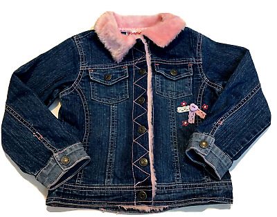 Flapdoodles girls size 5 denim blue jean jacket with pink trim