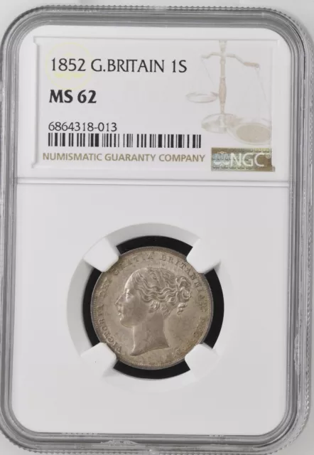 Great Britain Victoria Shilling 1852 - Ngc Ms 62