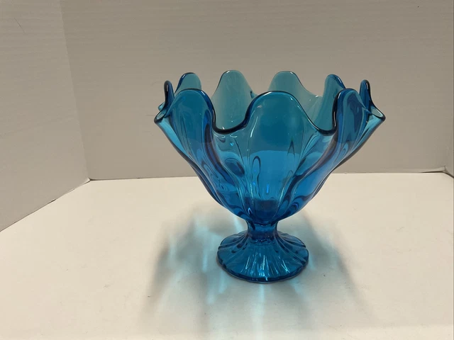 Vintage Hand Blown Glass Compote/Bowl Pedastal with Ruffled Edge 7” X 7.5” Wide