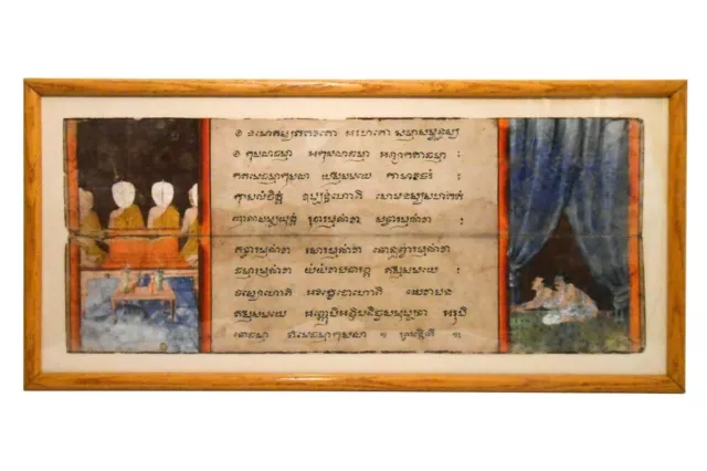 Late 18Th-Early 19Th C Antique Thai Buddhist Manuscript Figurative W/C Folktale