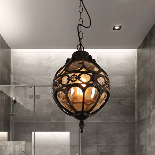 Industrial Retro Metal Cage Ceiling Light Glass Pendant Lamp for Restaurant Home