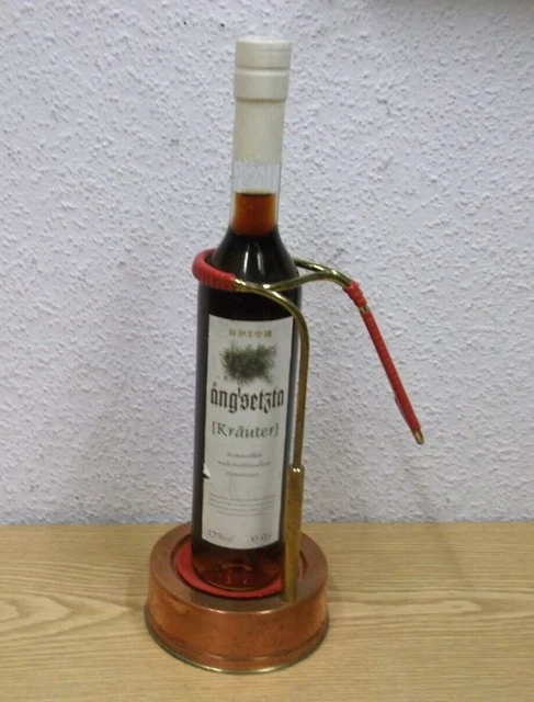 70er Carillon Portabottiglie Con Liquore Alle Erbe IN Ottone Rame 70s Vintage