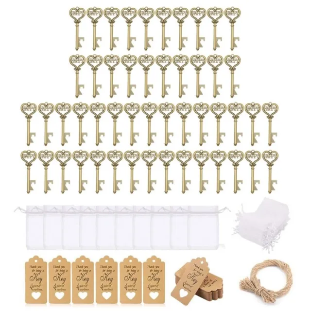 50 Sets Vintage Key Bottle Openers Wedding Party-Favor Decor with Card Bags