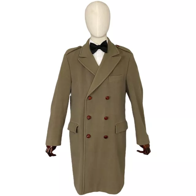 Herren Vintage Baron Piccadilly zweireihig Offizier Erbse Trenchcoat 40L reine Wolle