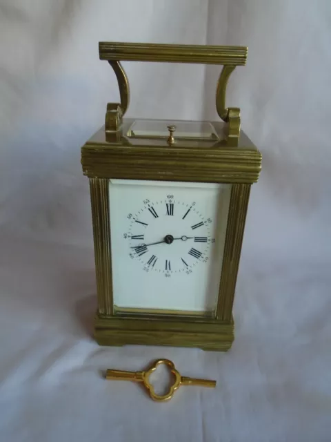 Antique French Heavy  Repeater Carriage Clock + Key In Gwo Cleaned & Oiled