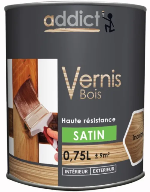 Vernis protection bois haute résistance teinte Incolore satin 750ML ADDICT