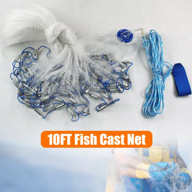 New 10FT Fishing Cast Net Bait Easy Throw Hand Cast Strong Nylon Trap Line  Mesh]