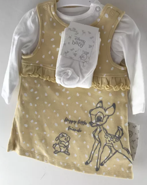 Disney Bambi 3-6 Months 3piece Outfit~ Pinafore ,T-Shirt & Tights