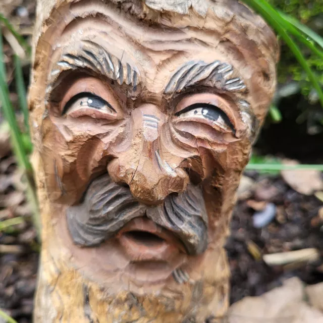 Folk Art Carved Wood Tree Spirit, Hand Carved Wooden Face Sculpture- Green Man