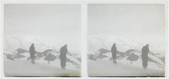 Montagne Neige c1950 Photo Stereo Amateur Plaque de verre Vintage V36L25n3