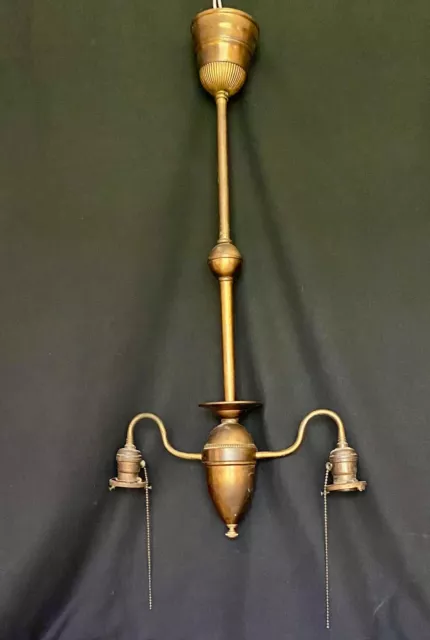 Antique BRASS Victorian 1910 2-Arm Electric Hanging Light Fixture Chandelier