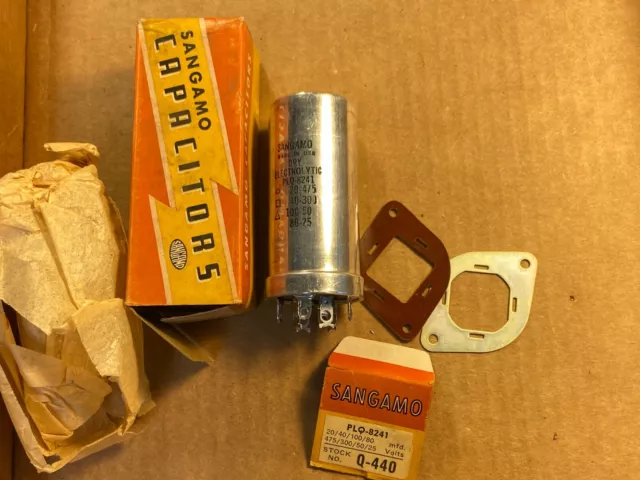 NOS NIB 1950s Sangamo 20/40/100/80 uf 475v/300v/50v/25v Can Capacitor