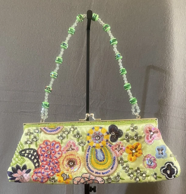 Retro Vintage Lime Green Beaded Evening Bag